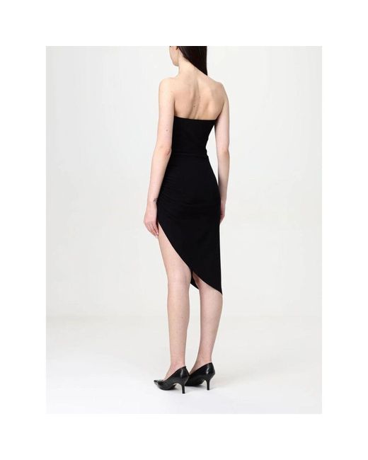 Norma Kamali Black Schwarzes Gerüschtes Midi Kleid