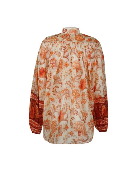 Zimmermann Overhemden ,Veelkleurig ,Crème En Oranje Junie Blouse in het Brown