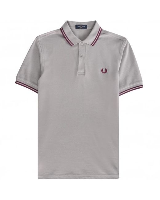 Fred Perry Gray Slim Fit Twin Tipped Polo Limestone for men