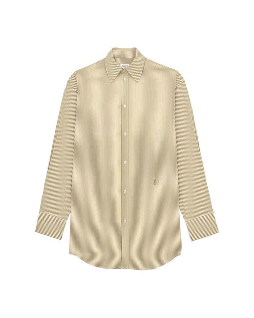 Saint Laurent Overhemden ,Groen ,Katoen Gestreept Katoenen Shirt in het Natural
