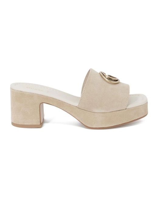 Guess White Heeled Mules