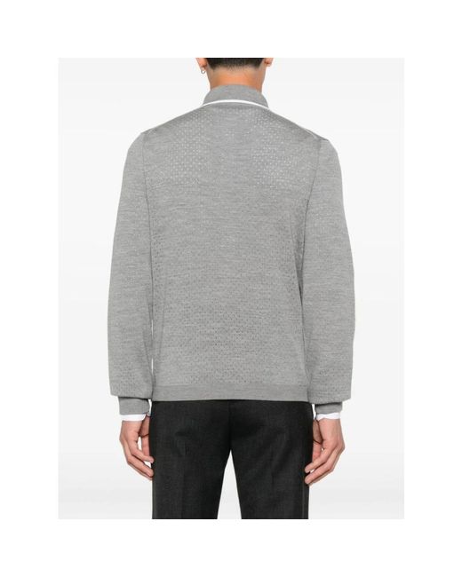 Gucci Gray Fine Wool Knit Polo Shirt With Intarsia for men