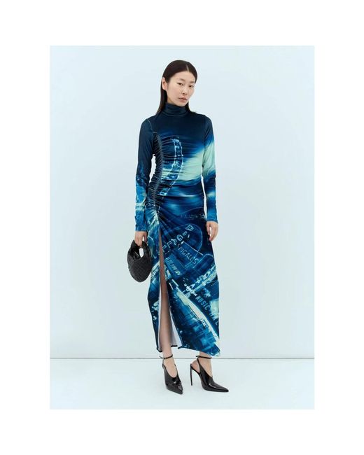 Jean Paul Gaultier Blue Pigalle Gathered Velvet Dress