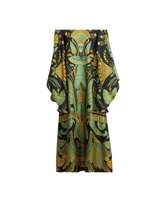 LaDoubleJ Kleedjes ,Veelkleurig ,Opulente Nile Zijden Midi Jurk in het Green