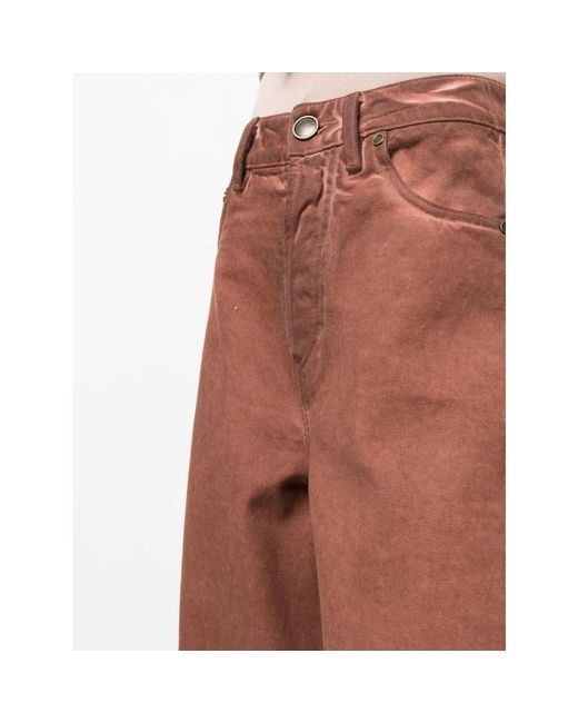 Uma Wang Brown High-waisted rose denim wide leg jeans