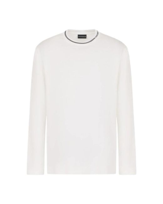 Emporio Armani Weißes langarm-logo-kragen-jersey in White für Herren