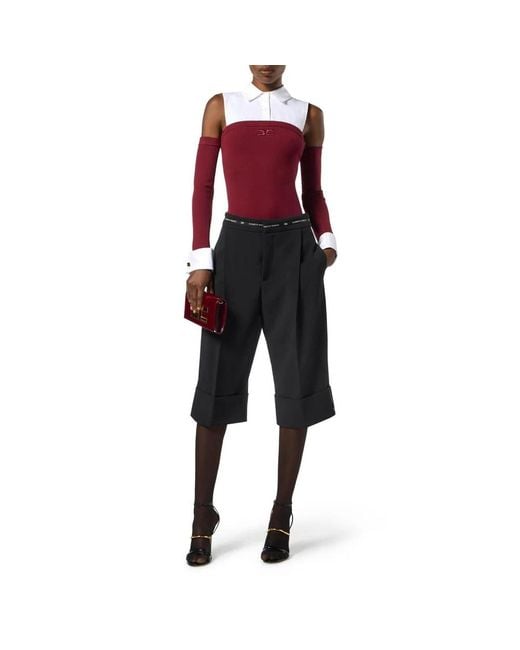 Elisabetta Franchi Red Viskose Und Baumwoll-Popeline Strick-Body