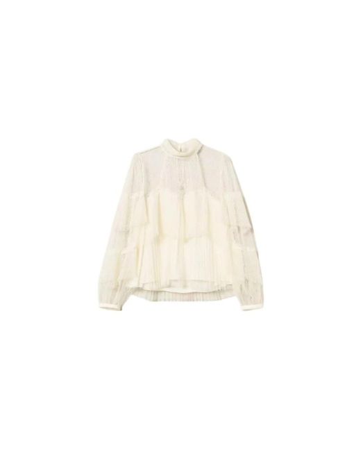 Twinset Overhemden ,Wit ,Polyester Gerimpelde Kanten Blouse in het Natural