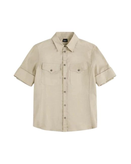 Fay Poplin Shirt Met Korte Mouwen En Borstzakken in het Natural