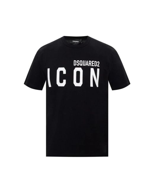 DSquared² Tops ,Zwart ,Katoen Zwart Logo Print Crewneck T-Shirt in het Black voor heren