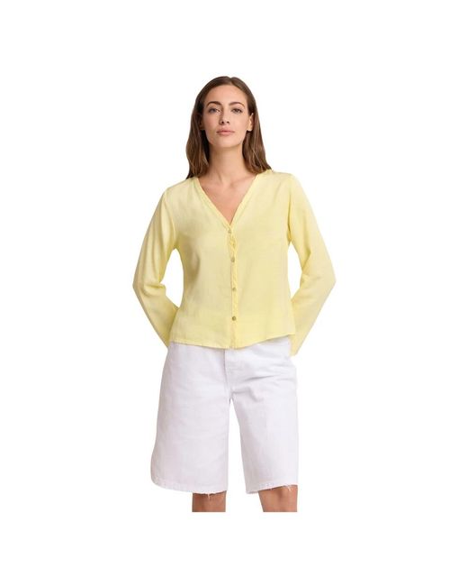 Kocca Truien & Vesten ,Geel ,Leer Lichtgewicht Zomerblouse Met Lange Mouwen in het Yellow