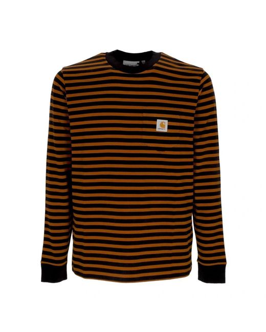 Carhartt Gestreept Longsleeve Zakshirt Bruin/Zwart in het Brown voor heren
