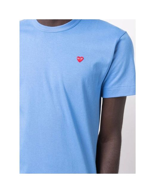 COMME DES GARÇONS PLAY Blaues t-shirt mit kurzen ärmeln und kleinem roten herz in Blue für Herren