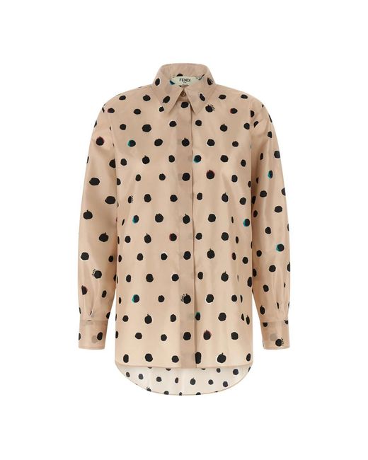 Fendi Taffetashemd Met All-Over Falena Dots Print in het Natural
