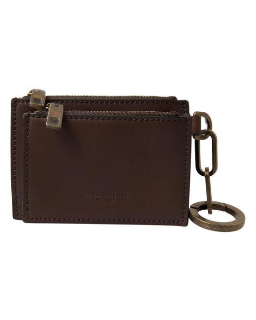 Portachiavi portamonete portafoglio in pelle marrone con zip e logo da Uomo  di Dolce & Gabbana in Marrone | Lyst