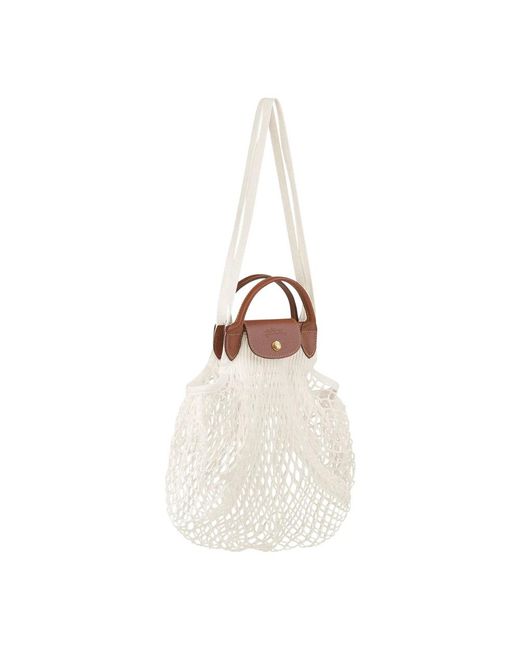 Longchamp White Le Pliage Filet L Mesh Bag
