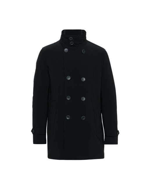 Herno Jassen ,Zwart ,Blauwe Dubbel-Breasted Peacoat Aw 25 in het Black voor heren