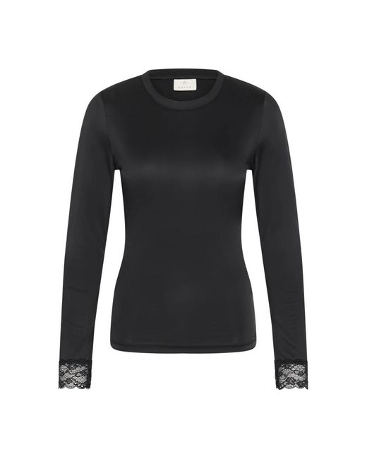 Long Sleeve Tops Kaffe de color Black