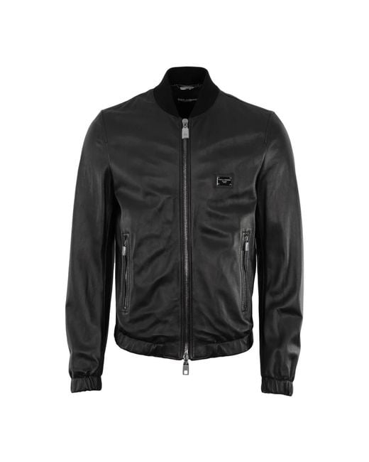 Dolce & Gabbana Black Leather Jackets for men