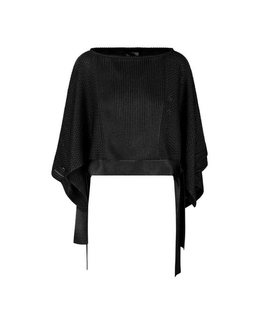 Alberta Ferretti Black Mesh Gestrickter Poncho Pullover
