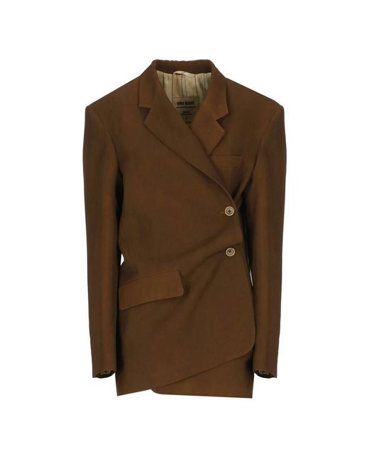 Uma Wang Brown Braune Viskosejacke Mit Reverskragen