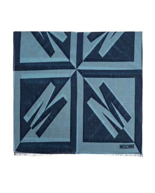Moschino Accessoires ,Blauw ,Katoen Logo Scarf in het Blue