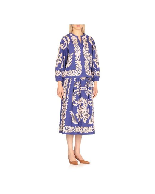 Etro Blue Lila Blumen V-Ausschnitt Bluse Für Frauen