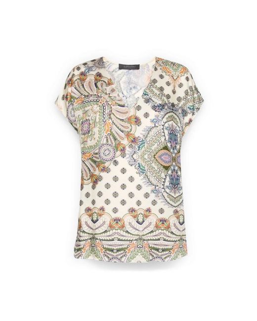 Elena Miro Viscose Blouse Met Print En V-Hals in het Natural