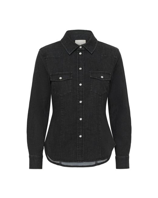 Part Two Overhemden ,Zwart ,Denim Zwarte Denim Shirt Met Zakken in het Black