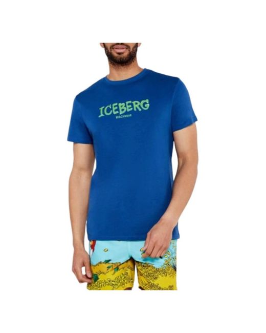 Iceberg Tops ,Blauw ,Katoen Verticale T-Shirt Blauw Regular Fit in het Blue voor heren