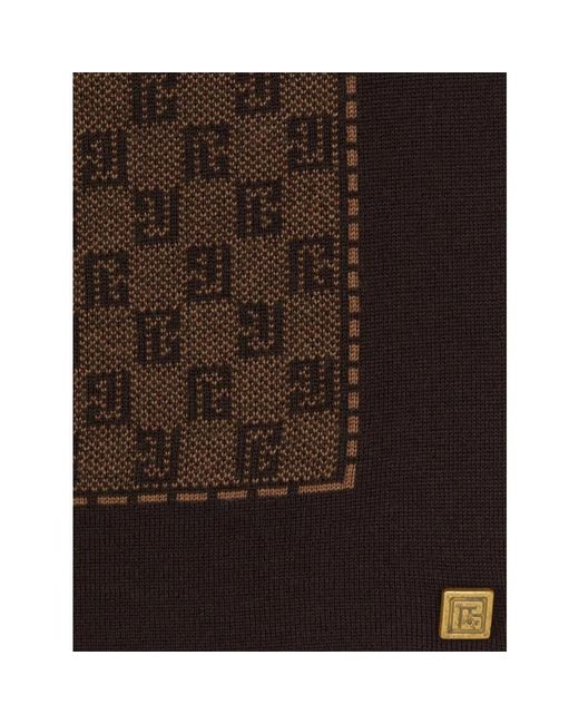 Balmain Brown Monogrammed Fine Knit Scarf for men