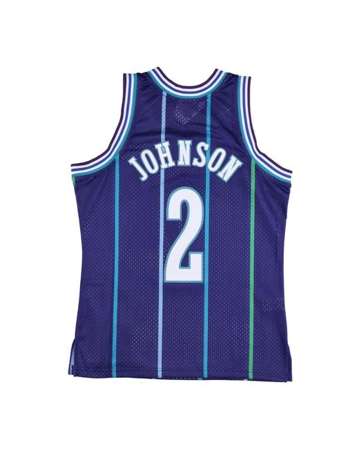Mitchell & Ness Fitness ,Blauw ,Polyester Larry Johnson Basketbal Tanktop in het Blue voor heren