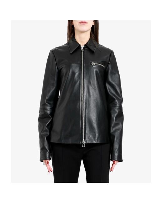 Sportmax Jassen ,Zwart ,Zwarte Leren Jas Met Ritssluiting in het Black