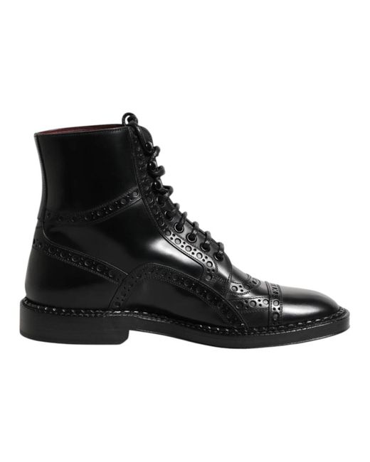 Dolce & Gabbana Black Leather Lace Up Mid Calf Boots Shoes for men