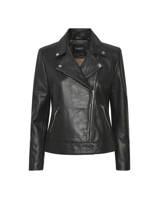 Soaked In Luxury Black Schwarze Lederjacke Mit Asymmetrischem Reißverschluss
