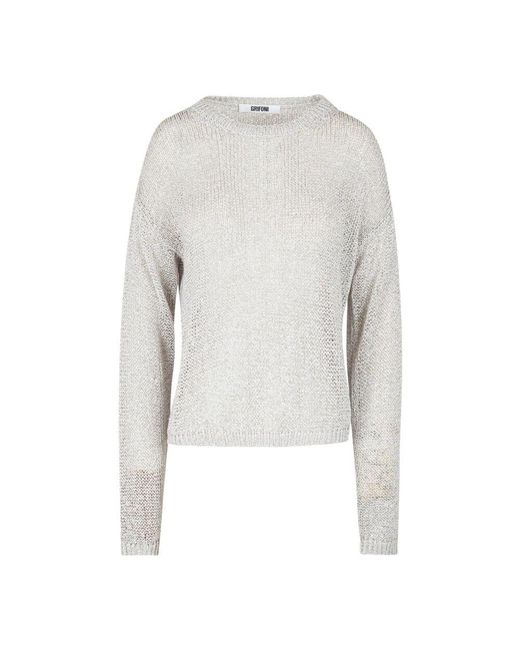 Grifoni Gray Baumwoll Rundhals Langarm Pullover