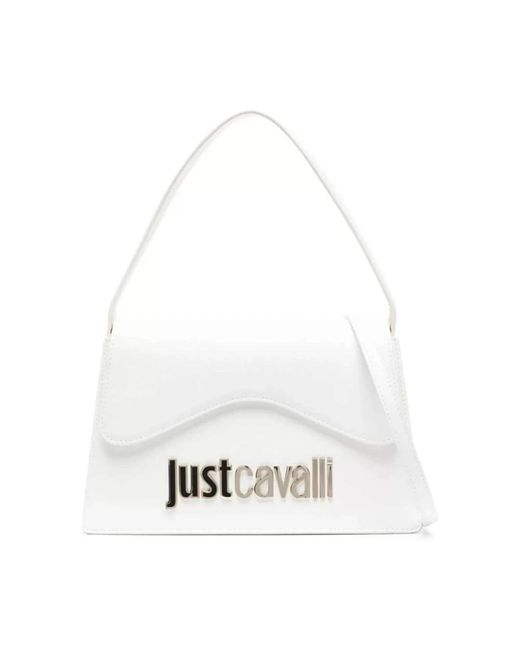 Just Cavalli White Weiße schultertasche mit logo