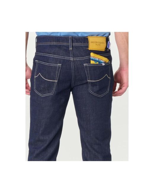 Jacob Cohen Italienische denim-jeans mit gelbem patch in Blue für Herren