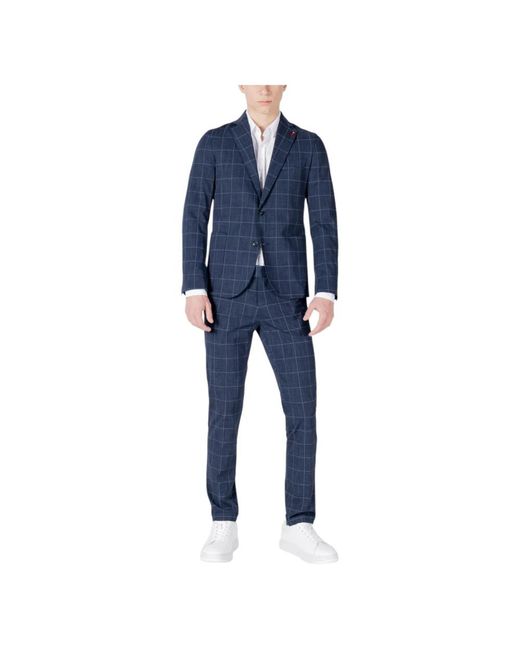 MULISH Blue Single Breasted Suits for men