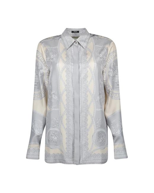Versace Overhemden ,Grijs ,Zijden Barocco Shirt in het Gray