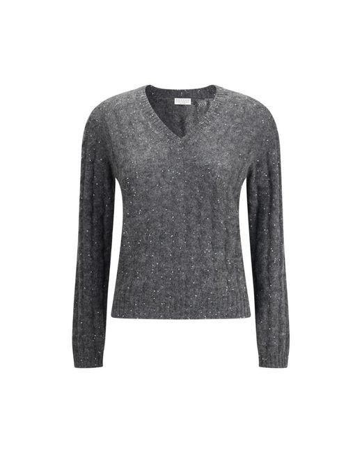 Brunello Cucinelli Gray V-Neck Knitwear