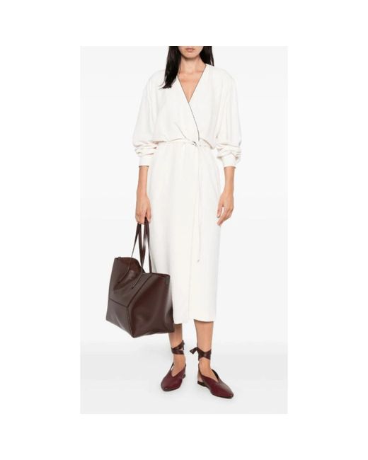 Brunello Cucinelli White Weiße Verzierte Wickel Midi Kleid