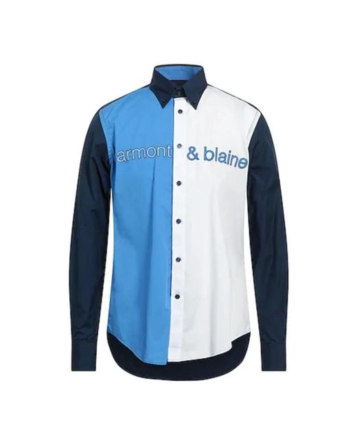 Harmont & Blaine Regular fit langarm baumwollhemd mit kontrastbändern und logo-schriftzug in Blue für Herren