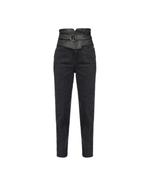 Pinko Black High waist eco-leder einsatz slim jeans