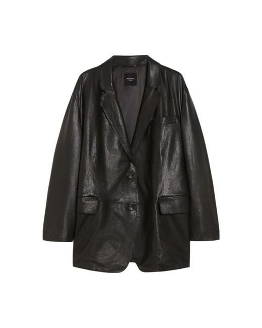 Weekend by Maxmara Black Schwarzer Lederblazer Oversize-Passform