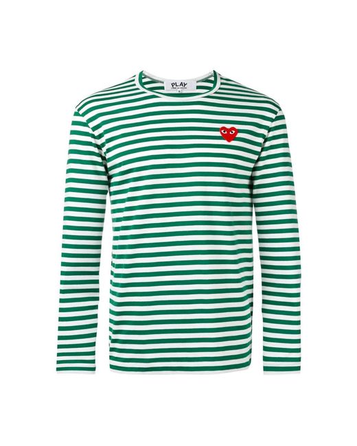 COMME DES GARÇONS PLAY Gestreiftes t-shirt mit roter herzstickerei in Green für Herren