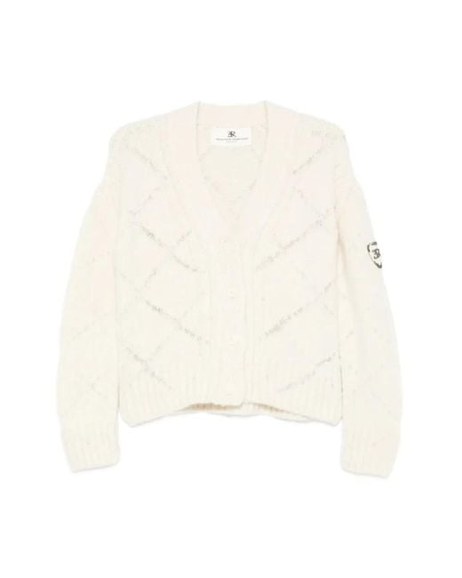 Ermanno Scervino Truien & Vesten ,Wit ,Wol Alpaca- En Merinowolmix Cardigan Met Ruitpatroon En Microkristallen Logo in het White