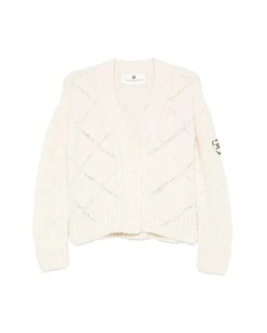 Ermanno Scervino Truien & Vesten ,Wit ,Wol Alpaca- En Merinowolmix Cardigan Met Ruitpatroon En Microkristallen Logo in het White