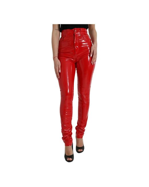 Dolce & Gabbana Red Luxuriöse rote high-waist skinny hose