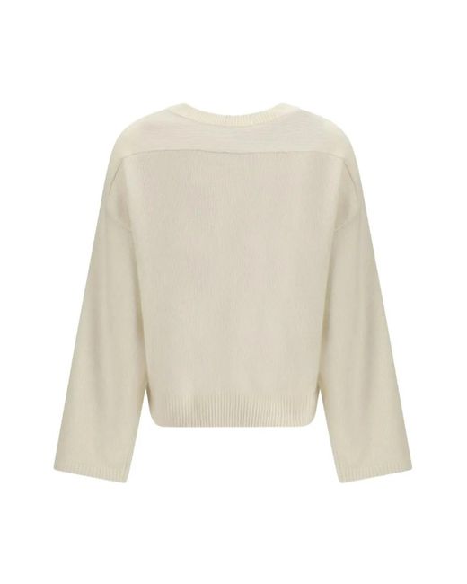 Loulou de Saison White Weiße Drapierte Kaschmir-Strickjacke